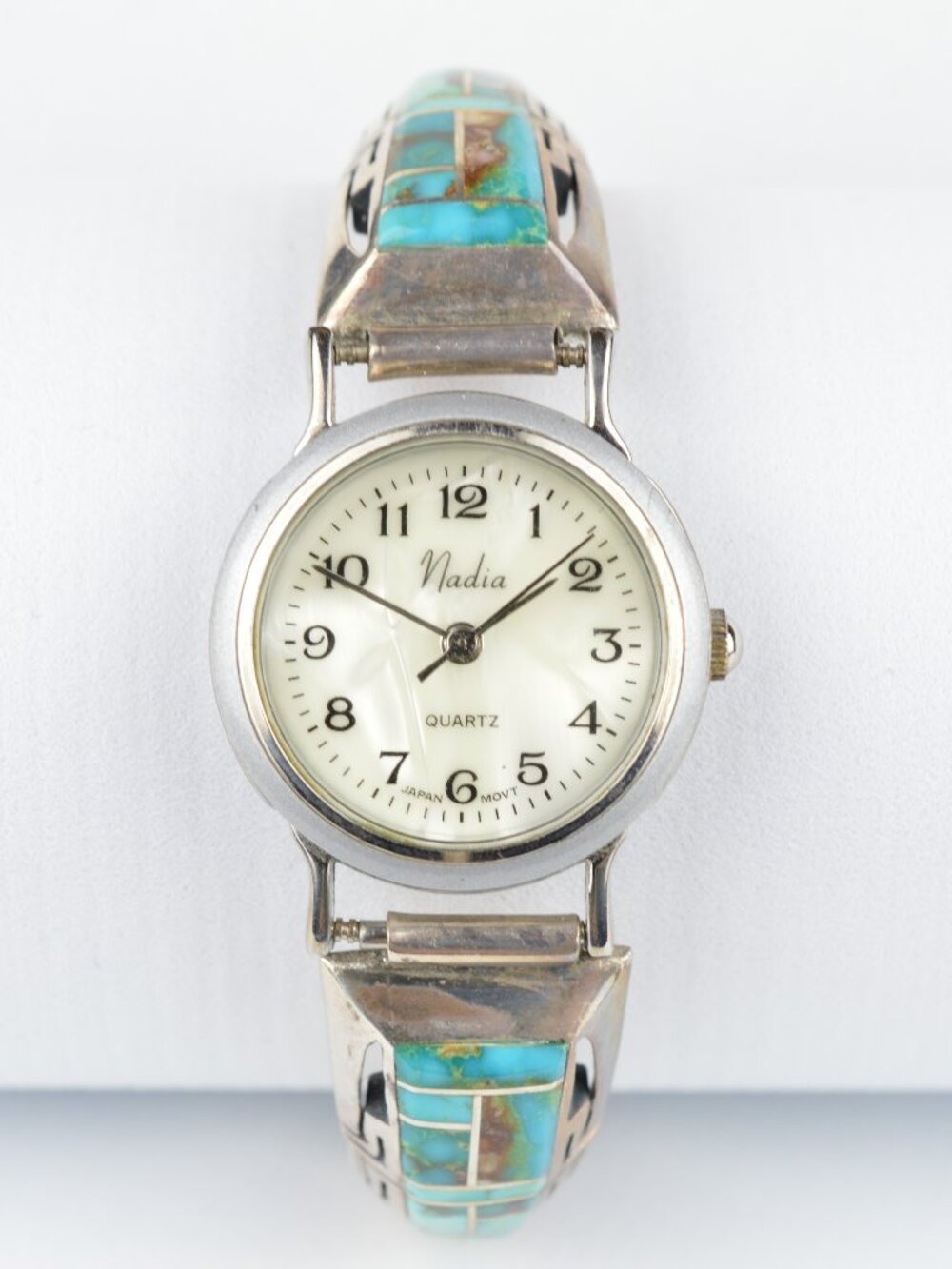 Signed Jerry T Nelson Navajo Sterling Silver Turquoise Inlay Watch Tips Vintage